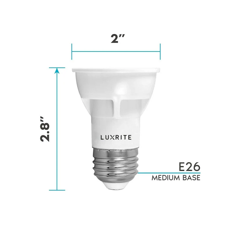Luxrite PAR16 LED Bulb, 50W Equivalent, 450 Lumens, Dimmable, Enclosed Fixture Rated, ETL, Damp Rated, E26 Base (6 Pack)