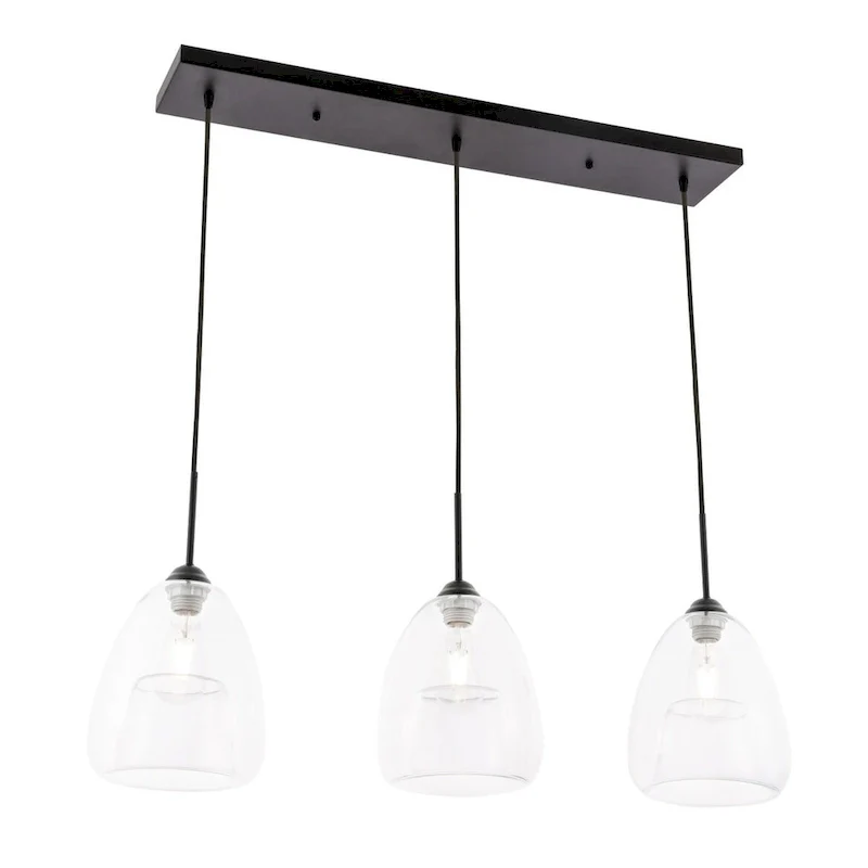 Elise 36-Inch 3-Light Clear Pendant - Black
