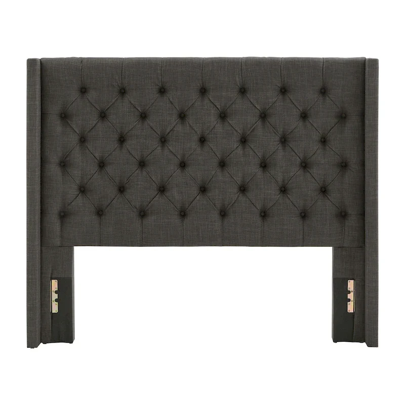 Full Wingback Button-Tufted Headboard, Beige/Dark Grey/Grey, Linen