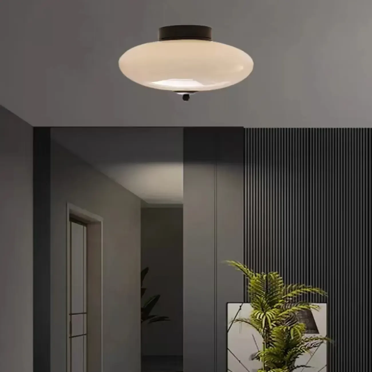 Mini White Drum Glass Dimmable Semi Flush LED Ceiling Light