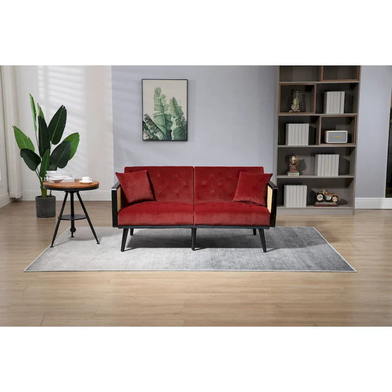 Velvet Upholstered Tufted Sleeper Loveseats Armsofa with Metal Feet