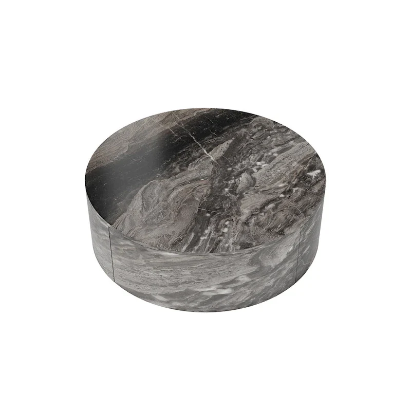 Modern Faux Marble Round Coffee Table Center Table with 2 Drawers, Fully Assembled