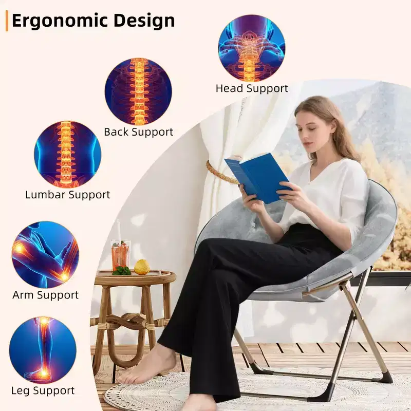 Comfy Saucer Chairs, Folding Reading Lounge Chair, Cozy Faux Fur Living Room Chair with Soft Thick Padded Seat Metal Frame, Modern Style Home