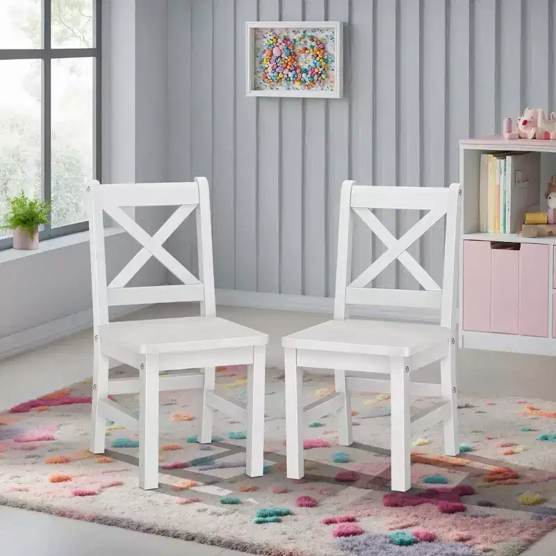 eHemco Solid Hard Wood X Back Kids Chair, Set of 2