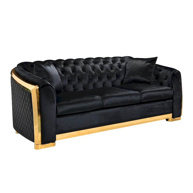 84 Luxury Chesterfield Velvet Sofa with Gold Trim