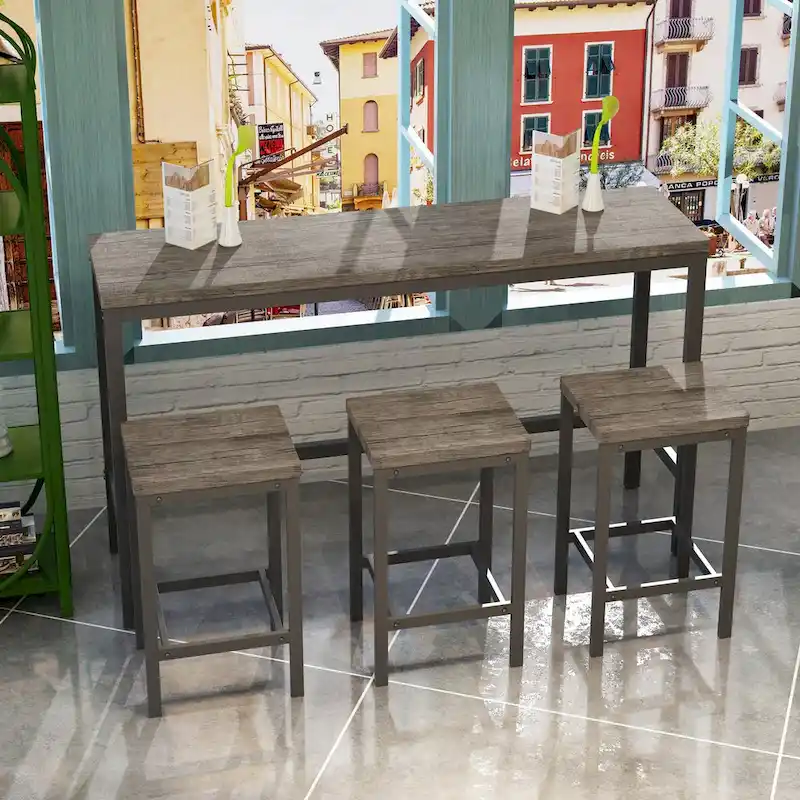 Modern Design Kitchen Dining Table, Pub Table, Long Dining Table Set with 3 Stools, Easy Assembly