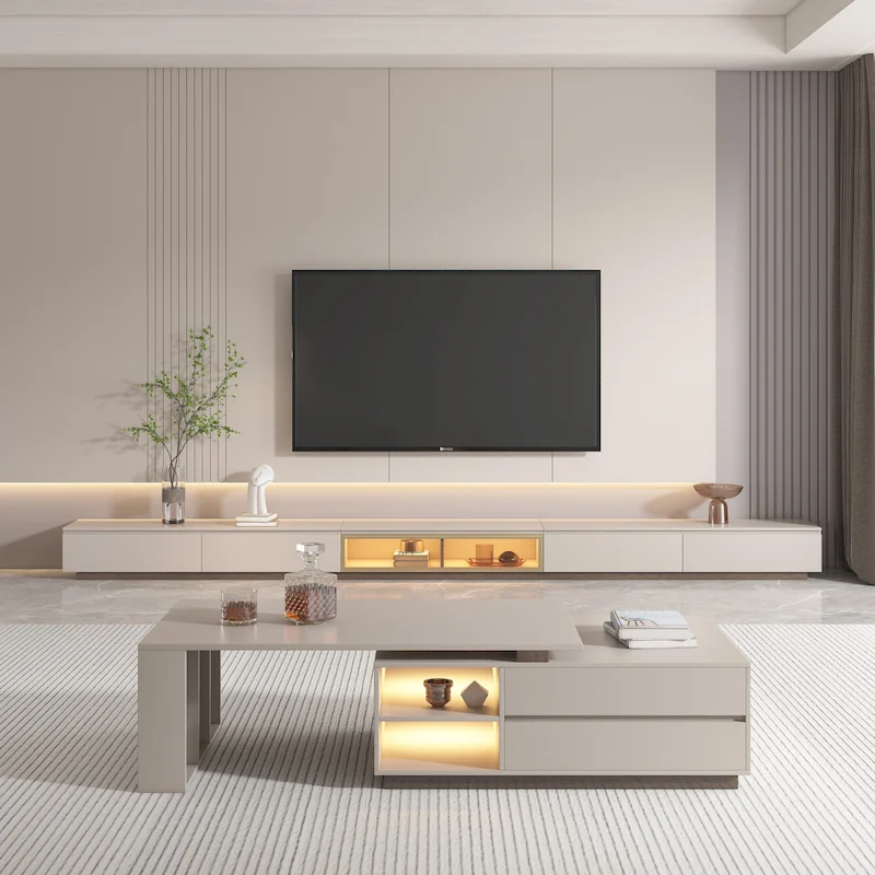 Modern Rectangular Extendable Coffee Table with Drawer Storage