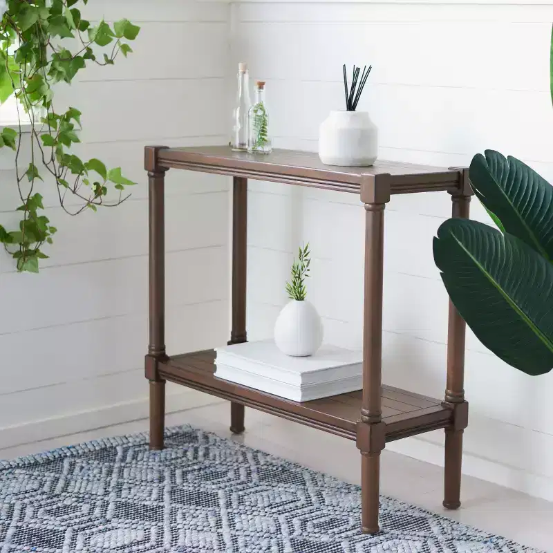 Console Table with Open Shelf – Brown / Distressed White