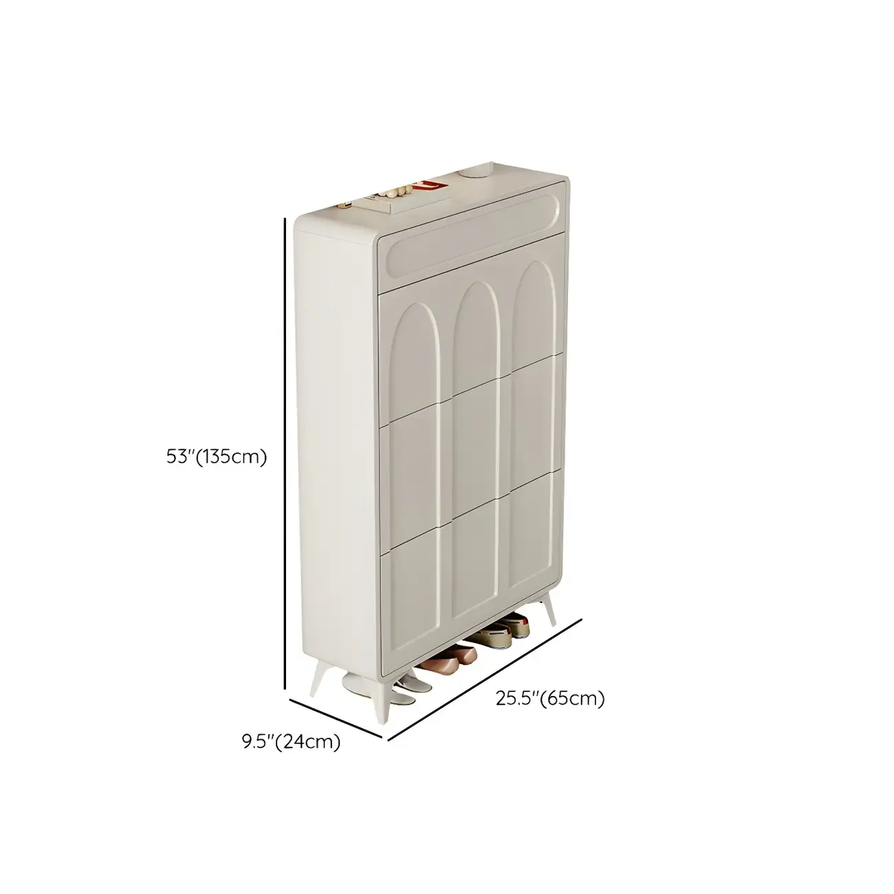Vertical Slim White Wooden Drop Front Shoe Cabinet