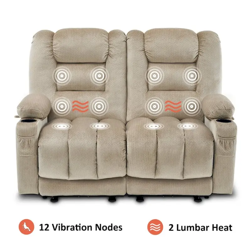 MCombo Power Reclining Loveseat Sofa with Heat and Massage, Fabric PR648
