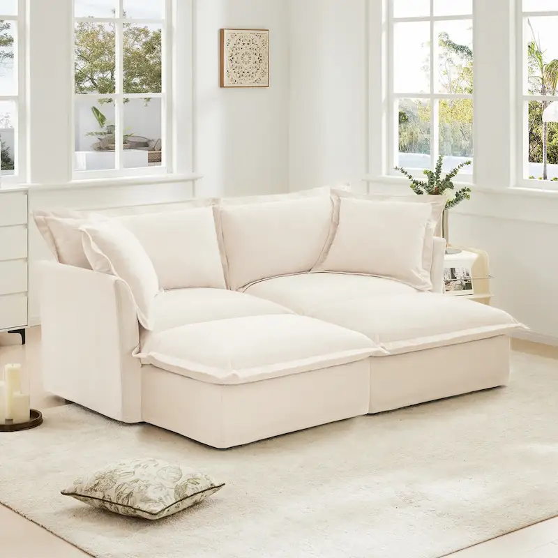 83.4  Chenille 2-Seater Sectional Sofa with Ottomans