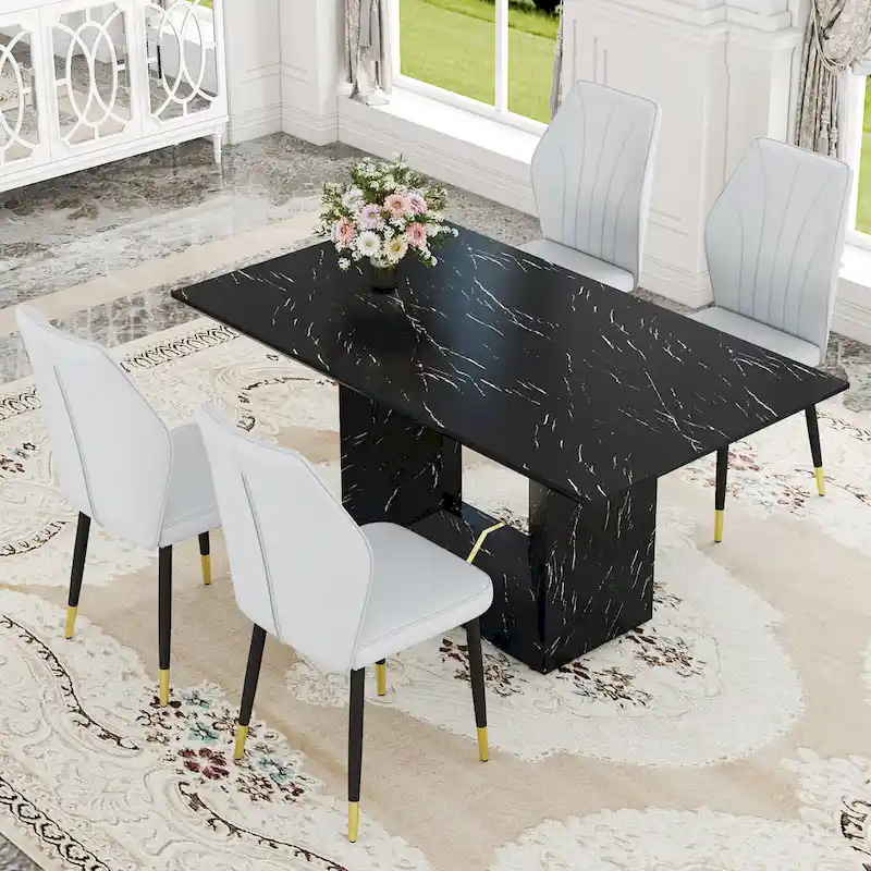 Modern Style 5-Piece Dining Set with Rectangular Table and 4 Widened Backrest Dining Chairs