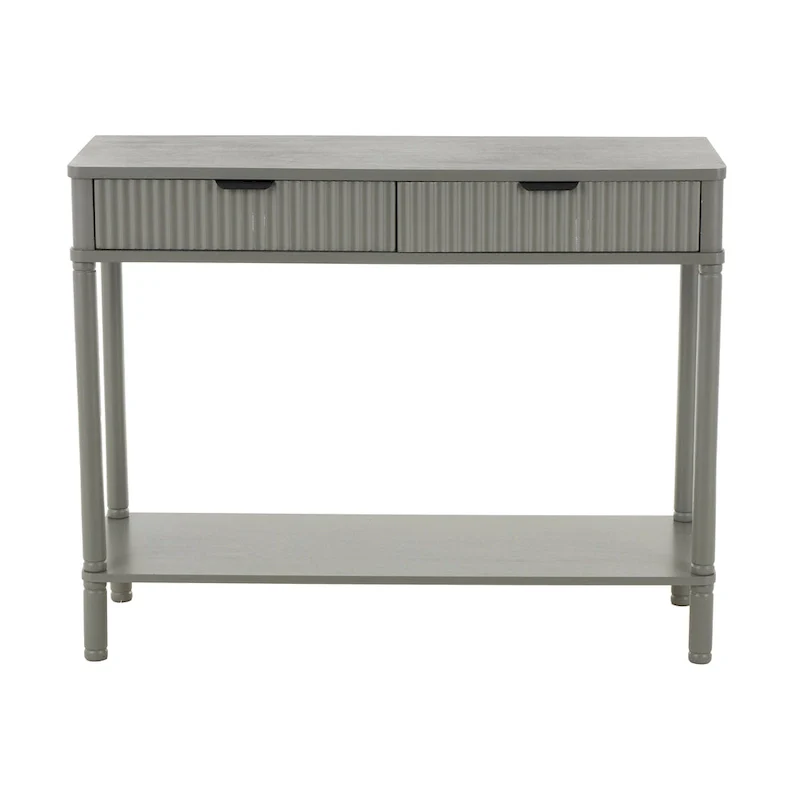 Wood 2 Drawer Console Table with Black Handle and Ribbed Front - Gray