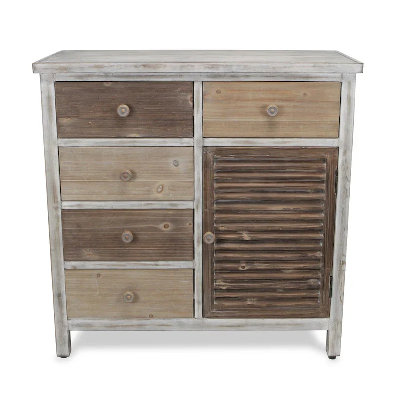 HomeRoots 32 Brown Rustic Solid Wood End Table Cabinet With Five Drawers - 31.75