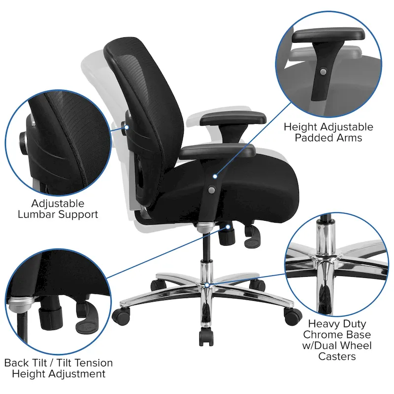 24/7 Intensive Use Big & Tall 500 lb. Rated Mesh Ergonomic Office Chair