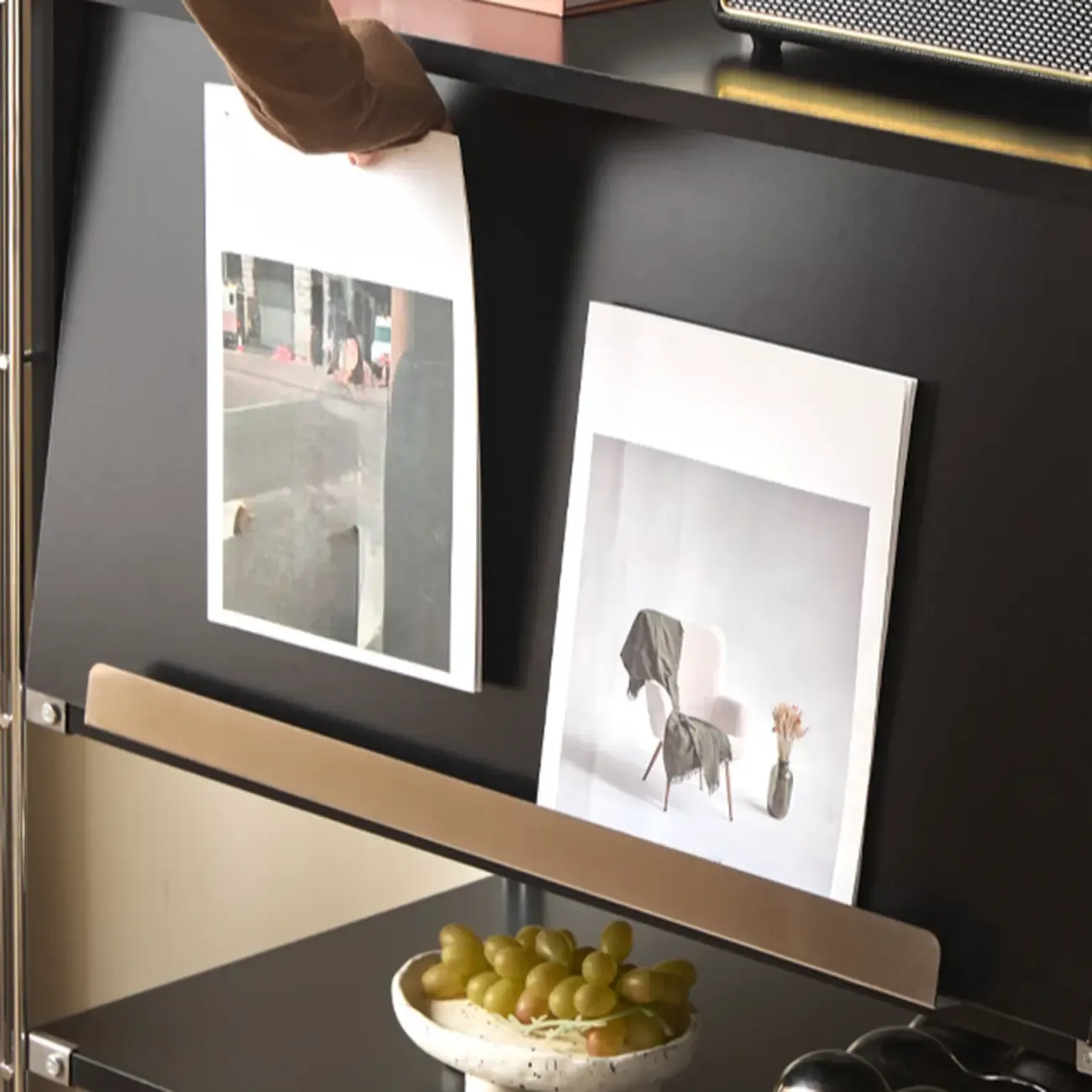 Compact Wood Steel Frame 3-Tier Bookcase in Black