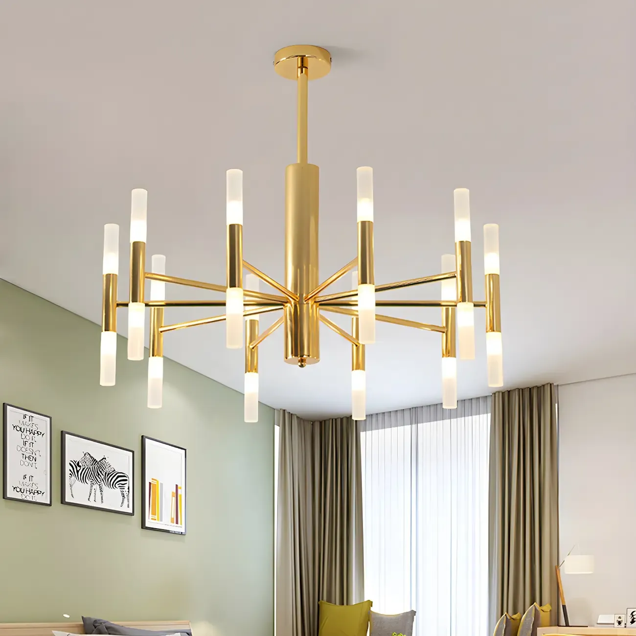 Elegant Tube-shaped Glass Shade Multi-light Chandelier
