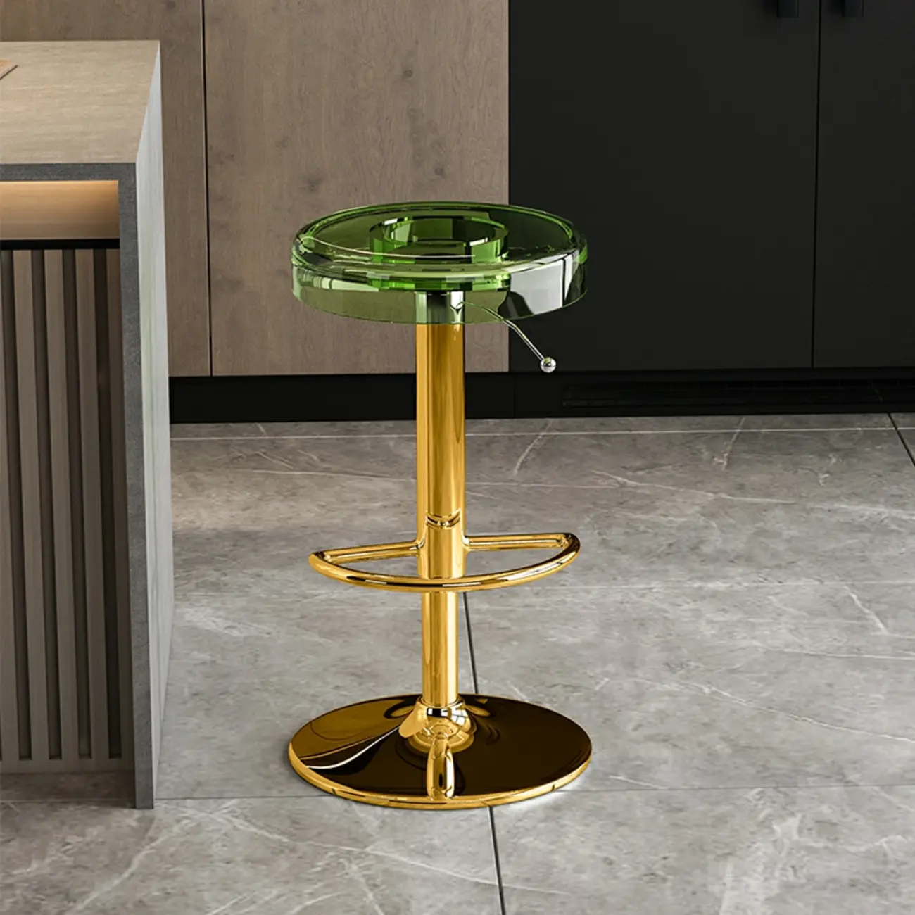 Sleek Metal Clear Acrylic Swivel Adjustable Bar Stool