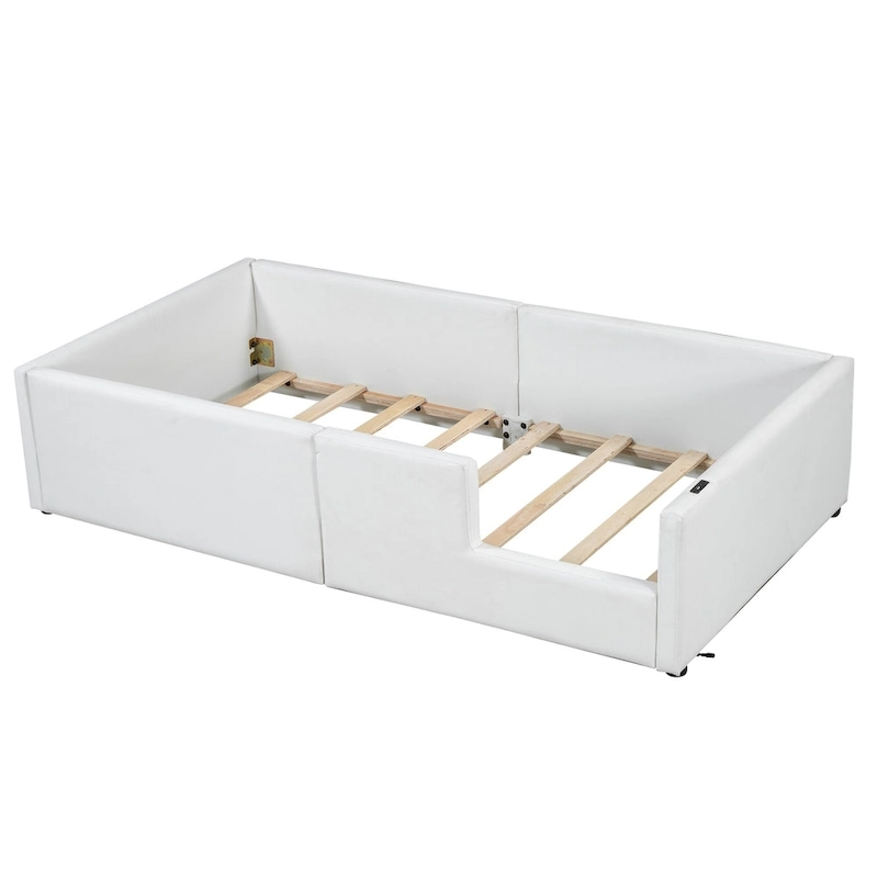 Twin Upholstered Bed with Guardrail & Charging Station