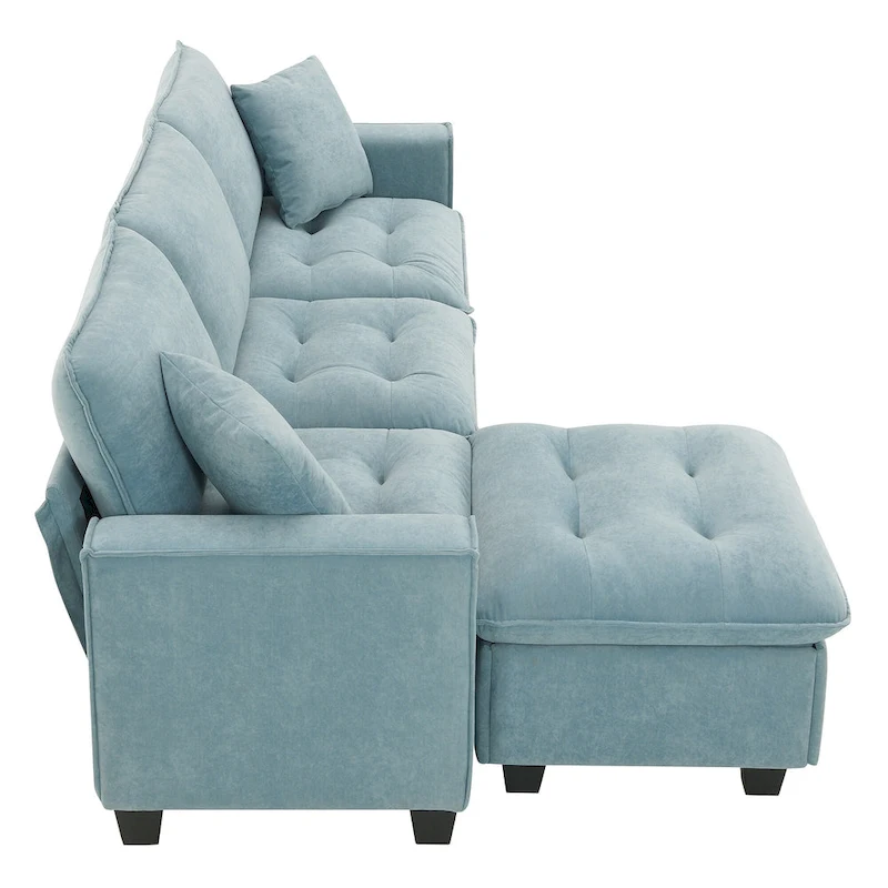 100*59 Convertible Sectional Sofa,L-shaped Reversible Couch Set with Free Pillows,4 Seat Sleeper Sofa with Ottoman