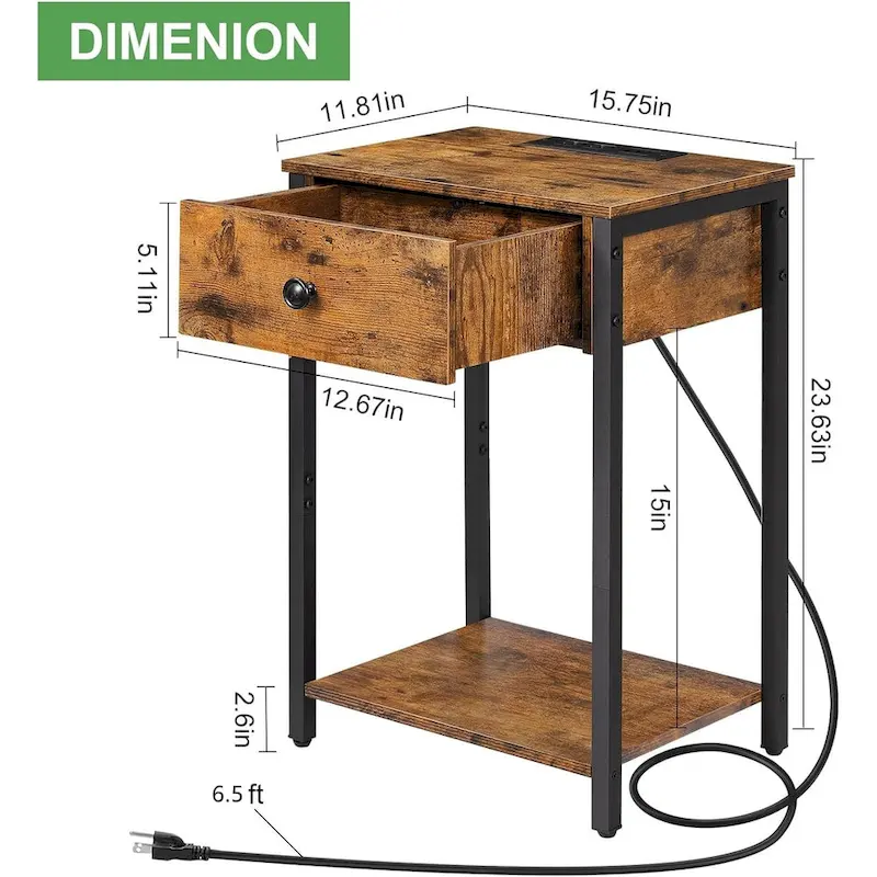 Set of 2 Nightstand with Charging Station