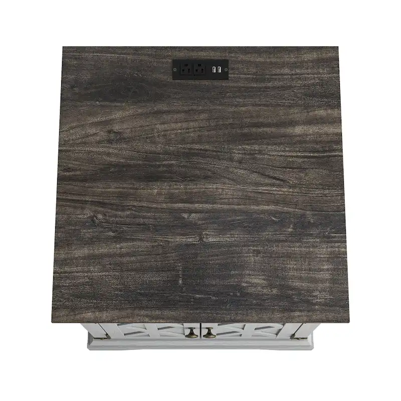 Farmhouse End Table with Charging Station - 25 in Height