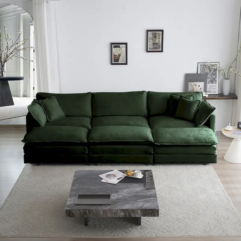 6-Seater U-Shape Sectional Sofa with 3 Ottomans and Pillows