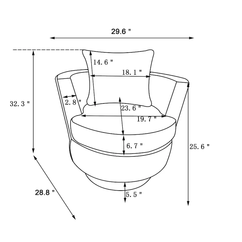 Brown Modern 29.6 Upholstered Swivel Barrel Chair with Gold Stainless Steel Base