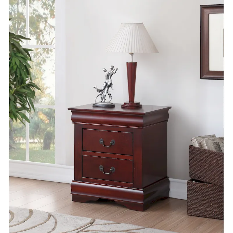 Solid Wood 2-Drawers Nightstands with Metal Handle