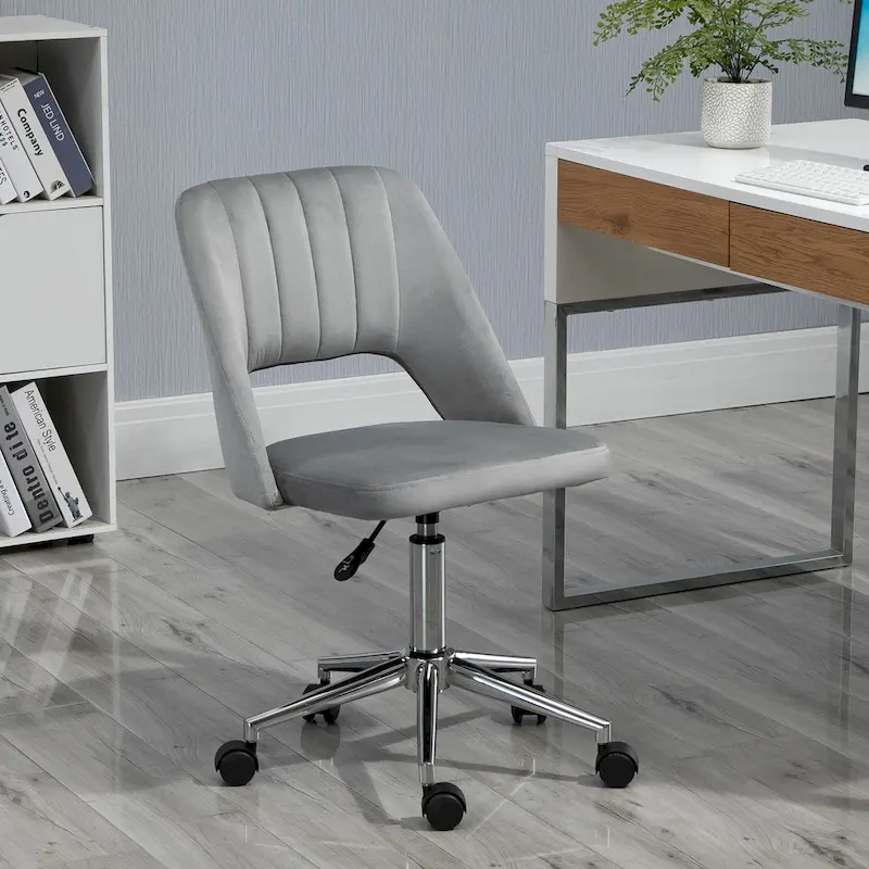 Vinsetto Modern Mid Back Office Chair with Velvet Fabric, Swivel Computer Armless Desk Chair