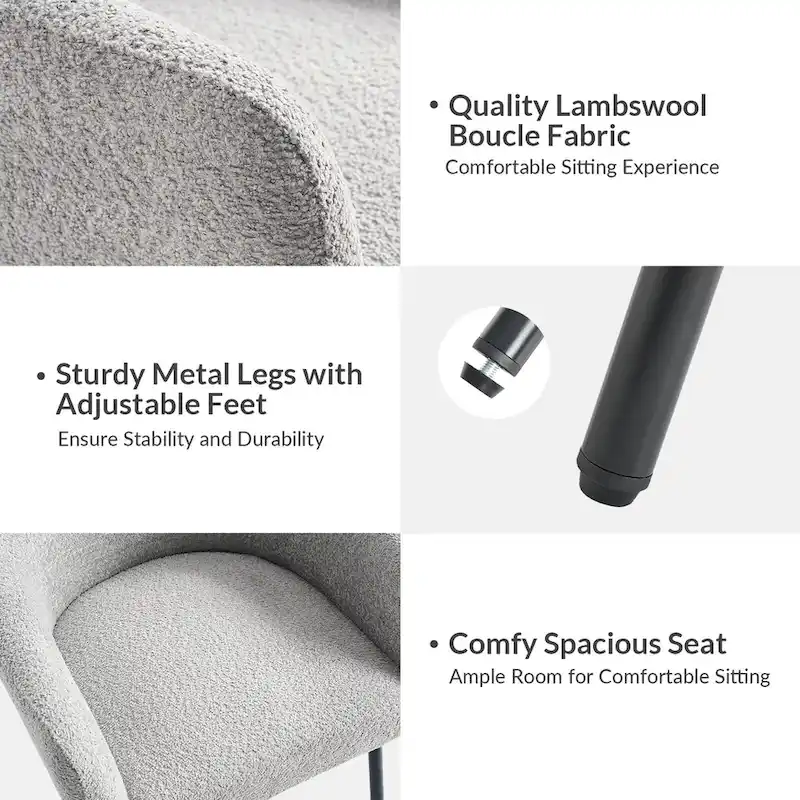 Amos Modern Boucle Dining Chair with Adjustment Feet by HULALA HOME