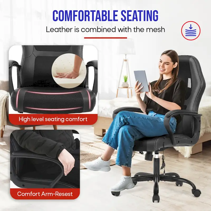 Zane Modern Black Adjustable Height Ergonomic Swivel Office Chair with Lumbar Vibration Massage