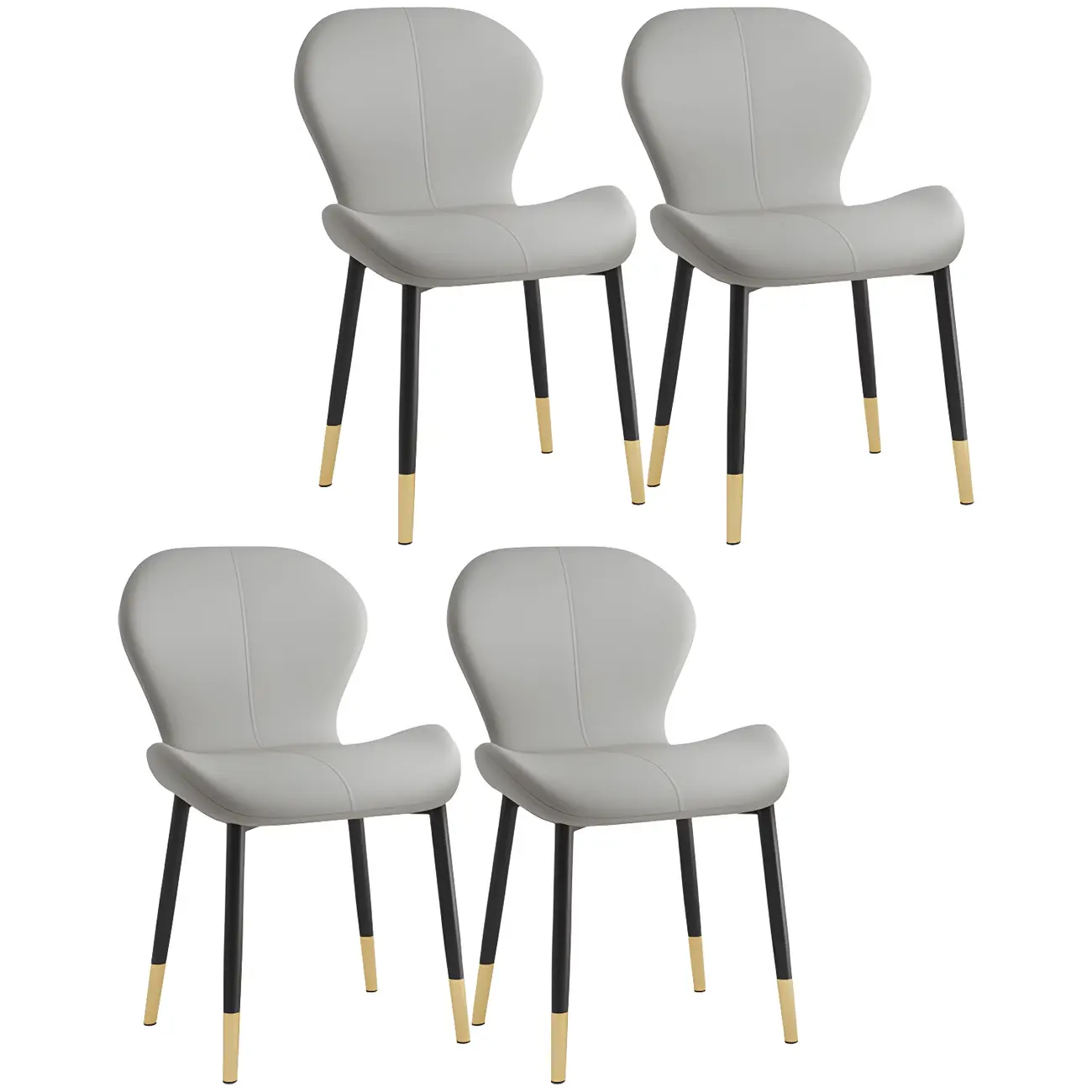 Art Deco Curved Back Leather Dining Chair Solid Back