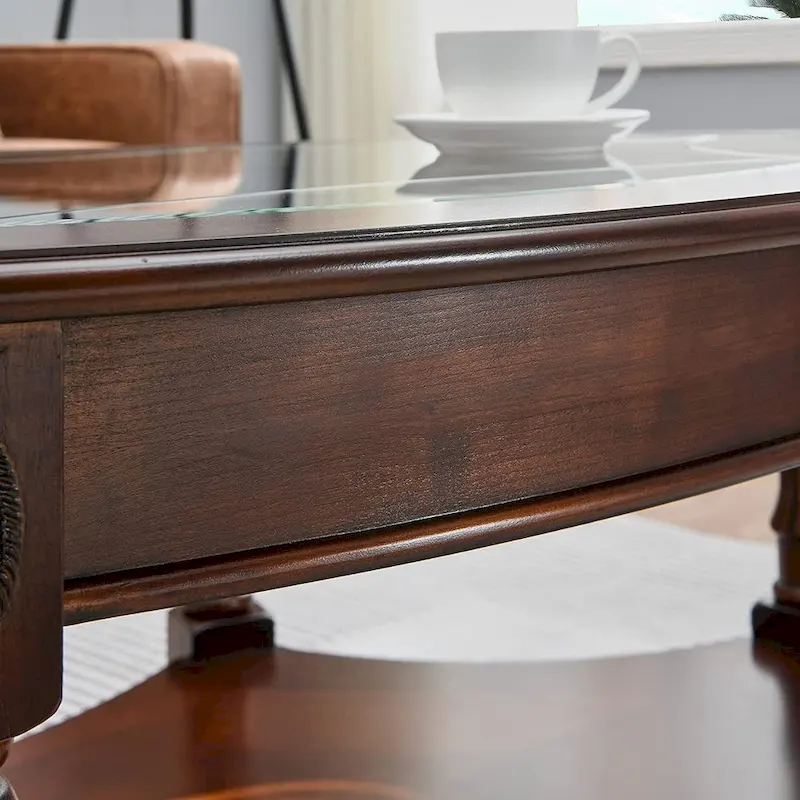 Solid Wood End Tables Coffee Tables Console Table with Glass Top