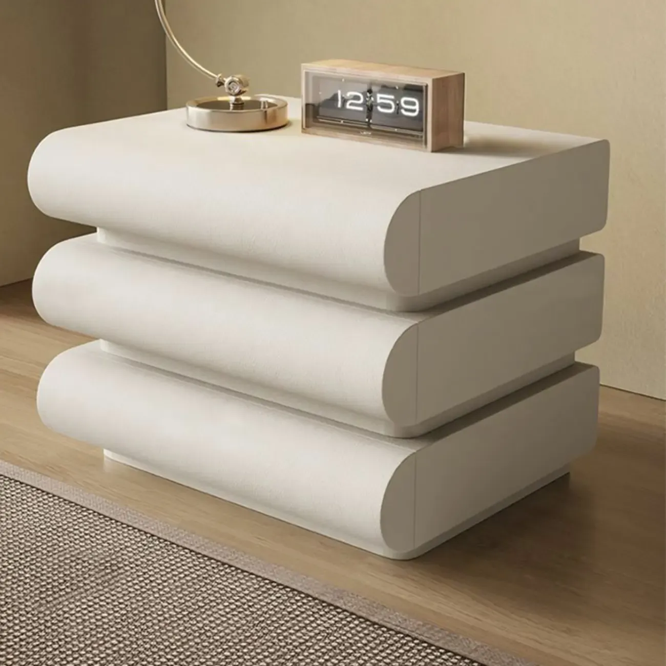 Modern White Pine Wood Leather 2-Drawer Nightstand