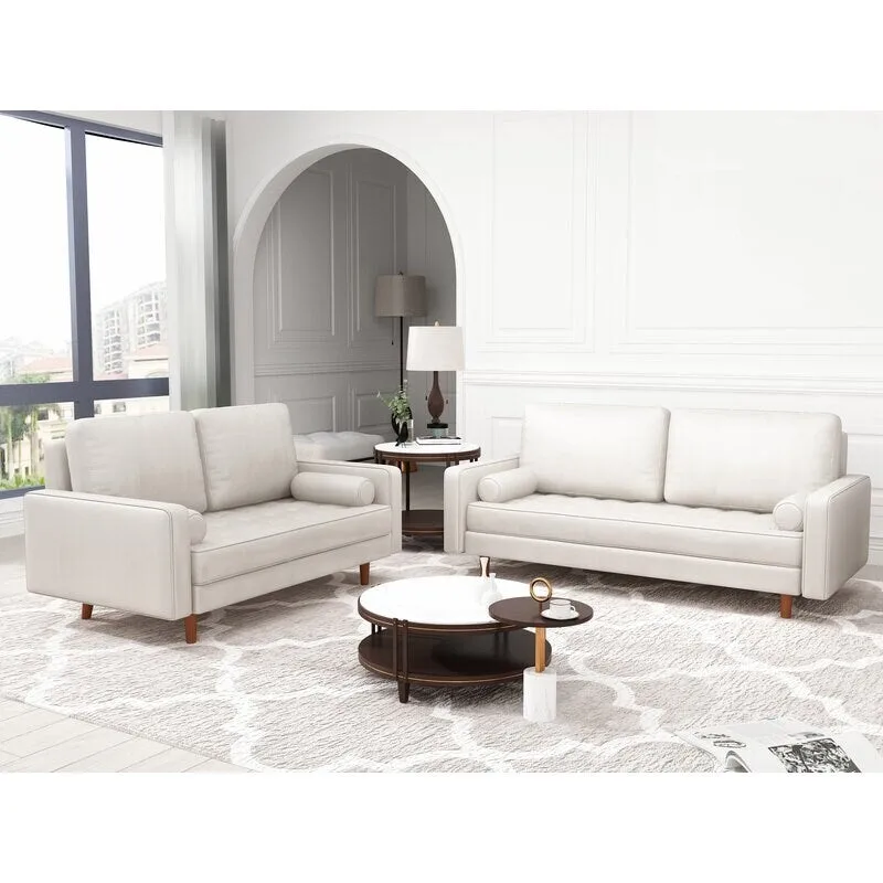 2 Piece Mid-Century Square Arm Leather Sofa Living Room Set - Sofa Width:70 &Loveseat Width:58