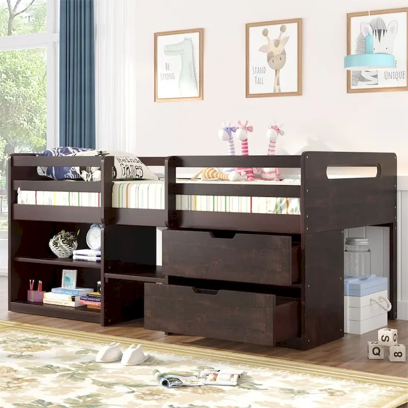 Merax Twin Loft Bed with Two Shelves and Two drawers