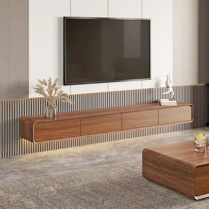 Floating TV Stand, Modern Wall-Mounted Entertainment Center with 3/4 Drawers, Solid Wood,Fully-Assembled