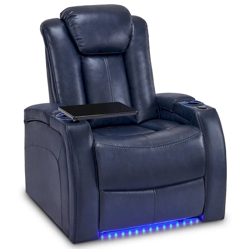 MCombo Power Recliner Chair, Home Theater Seating with Adjustable Headrest and Tray Table, Breathable Leather HTS422