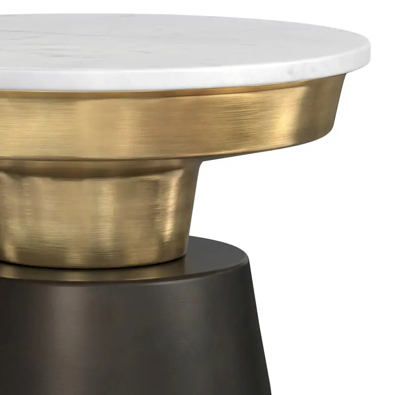 White Marble Top Side Table with Black and Gold Metal Base