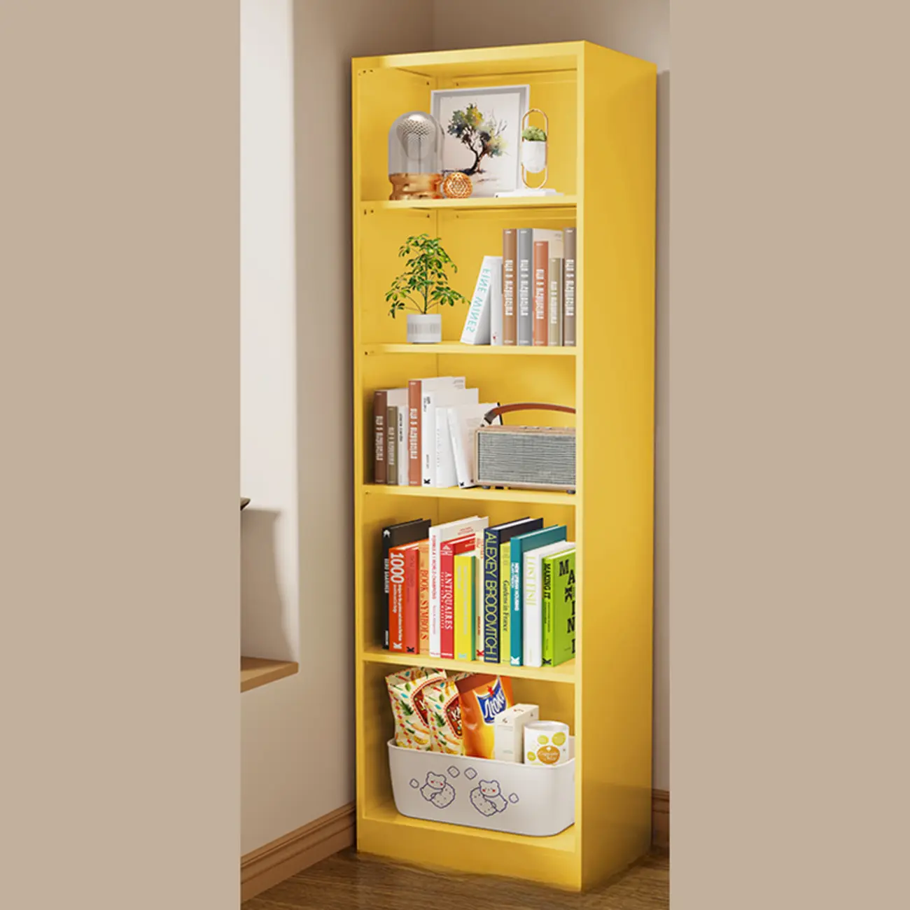 Narrow White Wooden Closed Back Tall Bookshelves