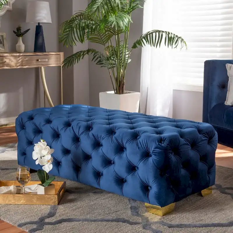 Velvet Fabric Ottoman Bench