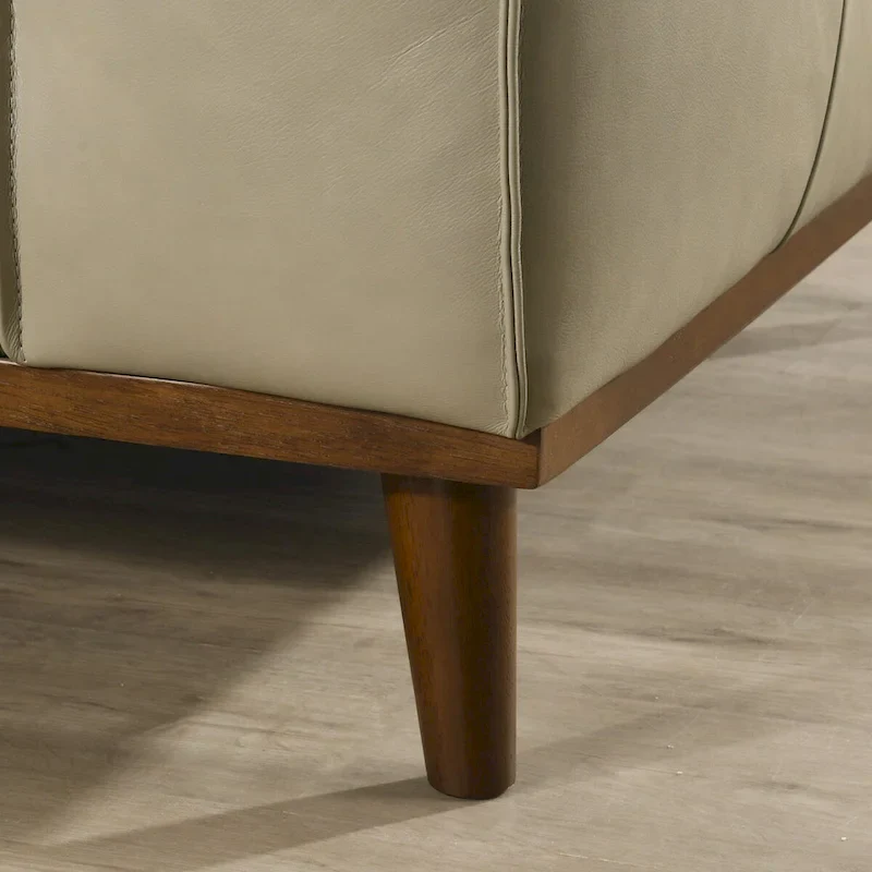 Mid-Century Modern Genuine Leather Sectional Sofa with High-Density Foam, Removable Legs for Living Room