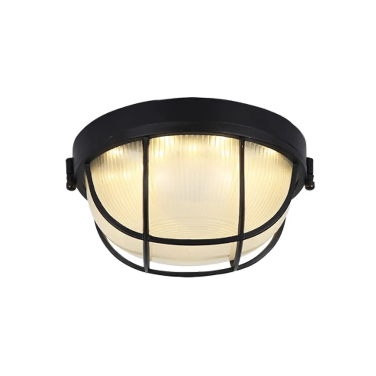 Industrial Black Round Metal LED Flush Ceiling Light