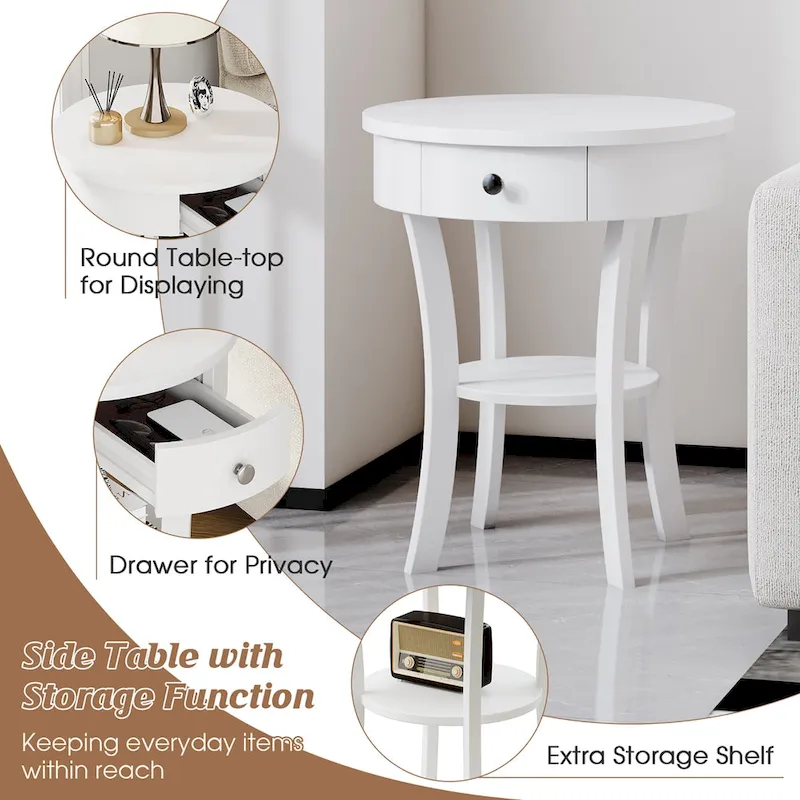 Costway 2 PCS 2-tier Side End Sofa Table Round Nightstand Bedroom - See Details