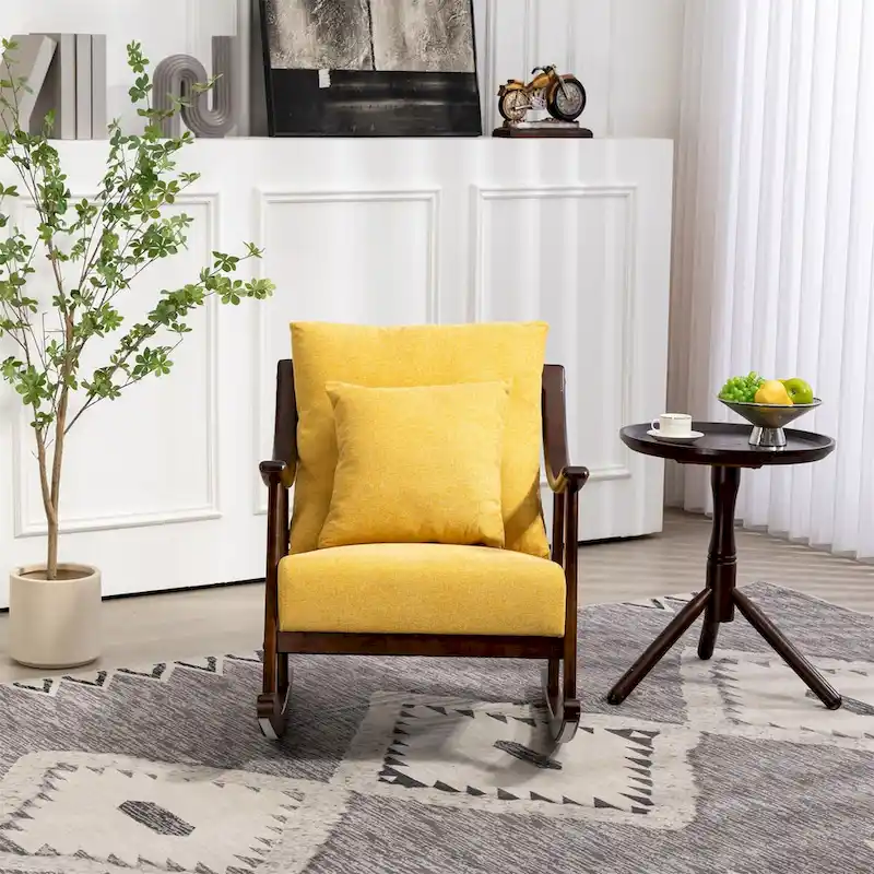 Woven Fabric Upholstered Modern Rocking Chair with Solid Wood Frame