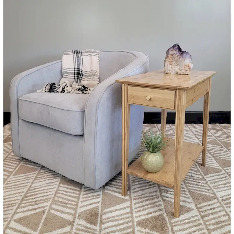 Solid Bamboo Recliner Table with Drawer