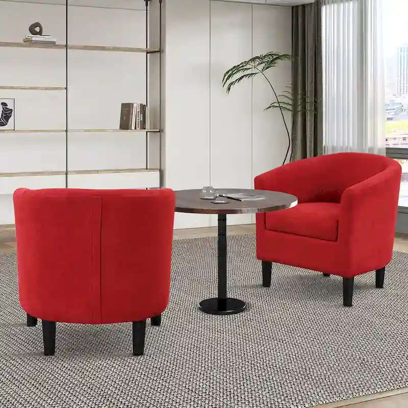 Classic Barrel Accent Chair Upholstered in Soft Polyester Fabric Footrest included