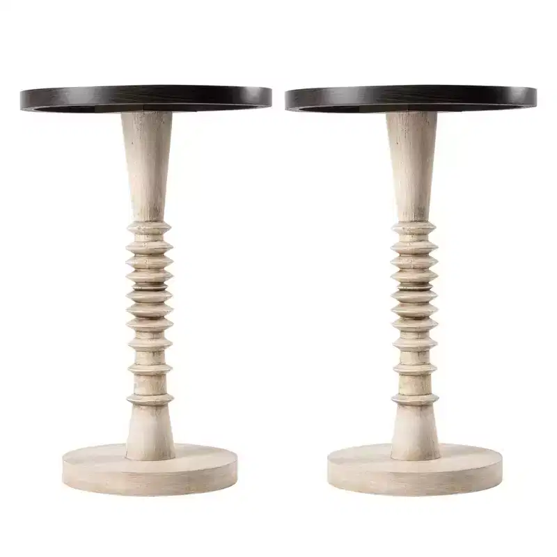 Multicolored Round Pedestal Tray Top End Table, Set of 2