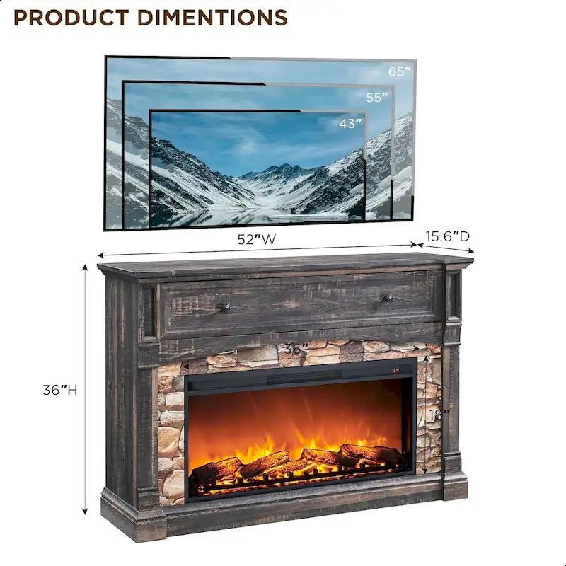 Farmhouse Fireplace TV Stand with Mantel, Tall Entertainment Center